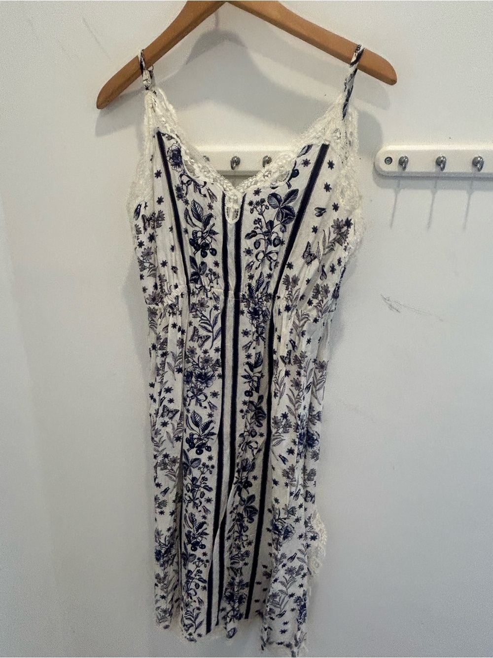 Sandro White and Navy Floral Lace-Trim Midi Dress